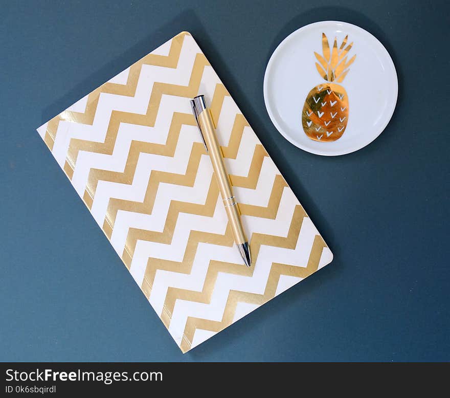 White and Gold Chevron Notebook