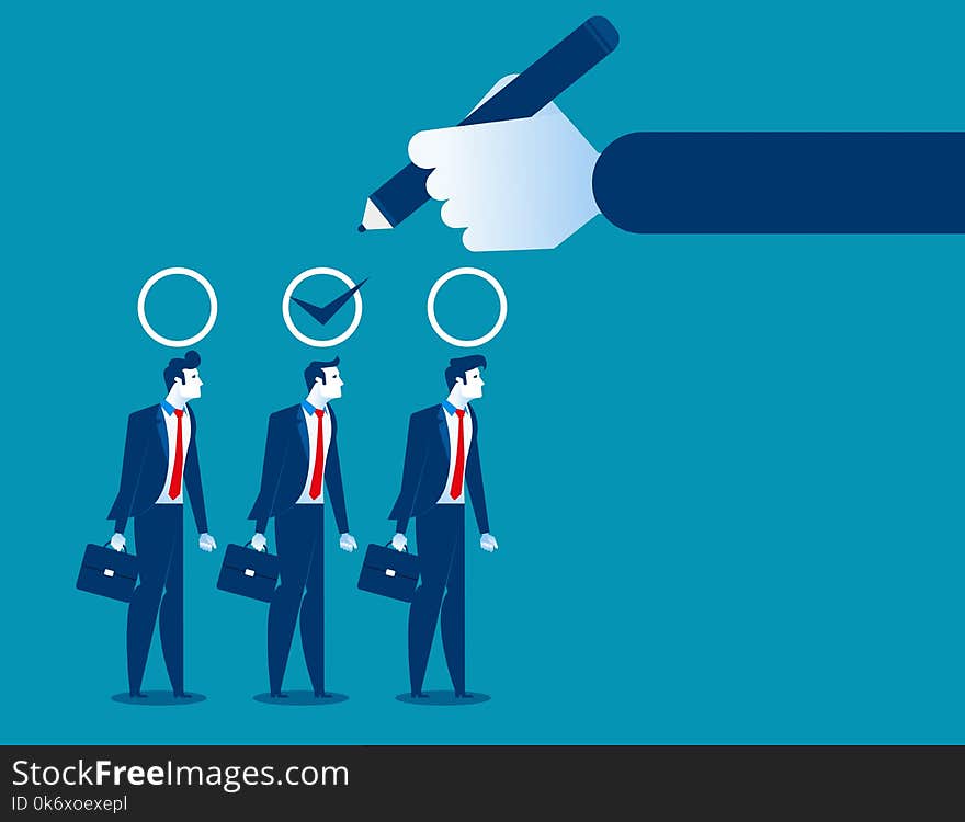 Business manager hand selection man appropriate candidate. Concept business best candidate vector illustration.