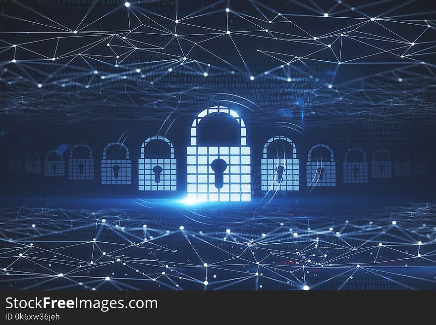 Abstract digital padlock wallpaper. Cyber protection and security concept. 3D Rendering. Abstract digital padlock wallpaper. Cyber protection and security concept. 3D Rendering