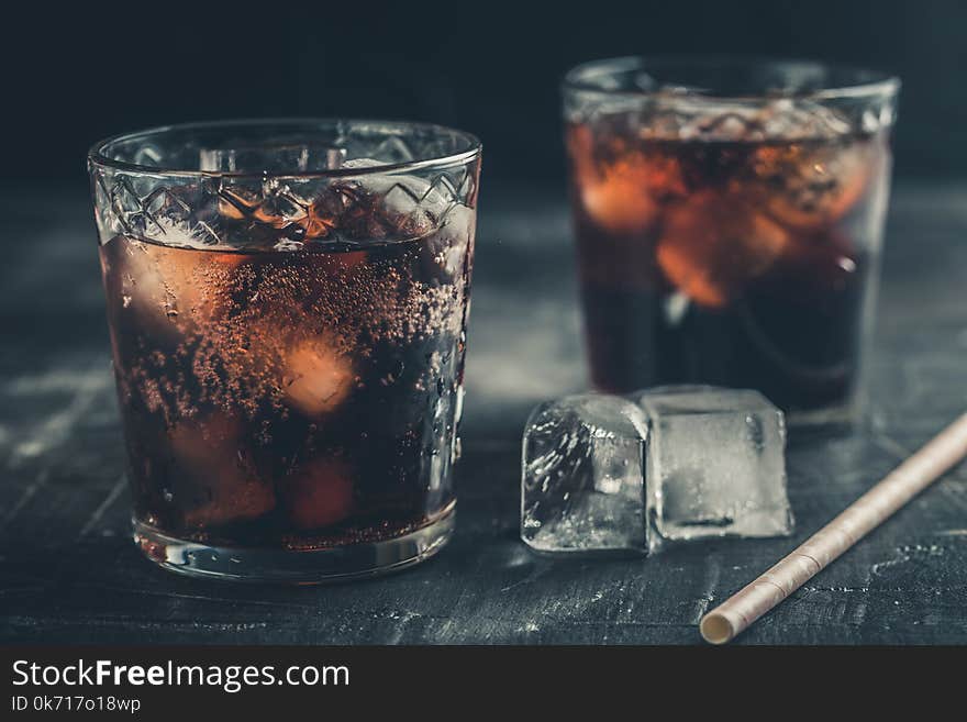 Rum And Cola With Ice. Cold Cocktails For Summer Parties. Alcohol.