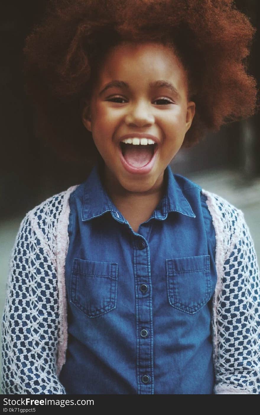 Girl Wearing Blue Denim Dress Shirt