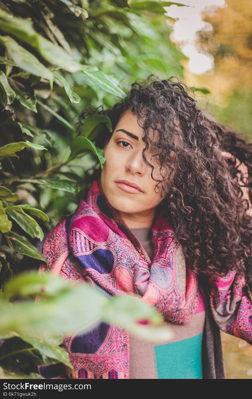 Woman Wearing Top With Scarf Near Tree