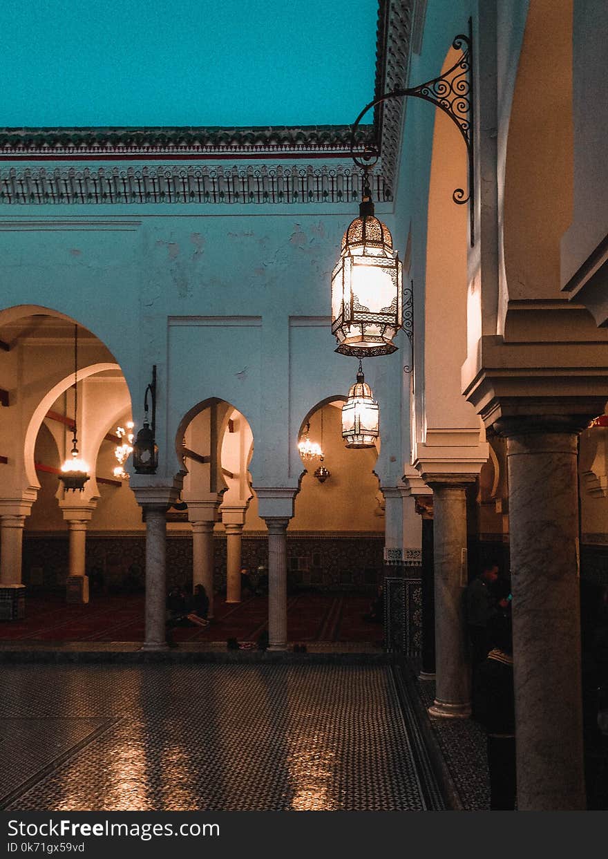 Temple With Lighted Hanging Lamps