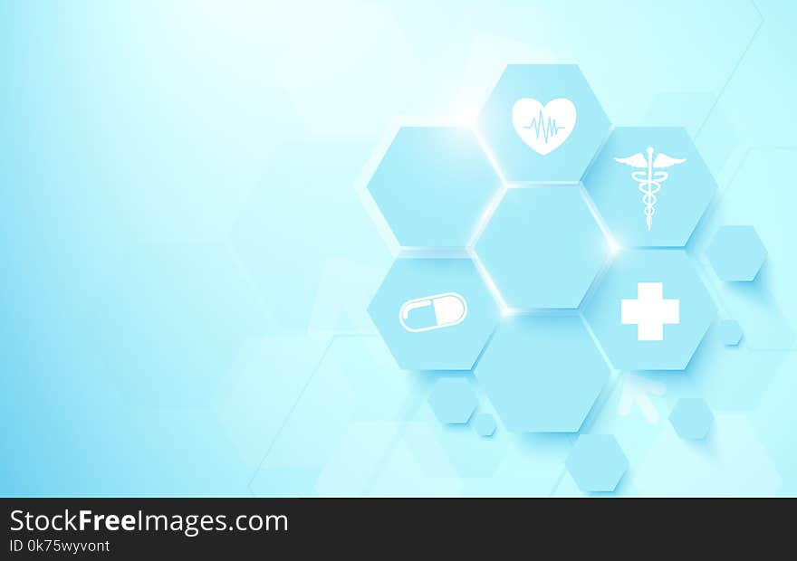 Abstract Geometric Hexagons Shape Medicine And Science Concept Background.