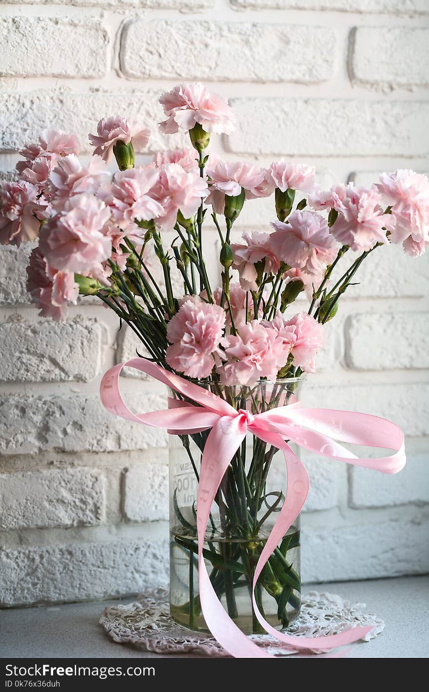 Pink Carnations On White Windowsill