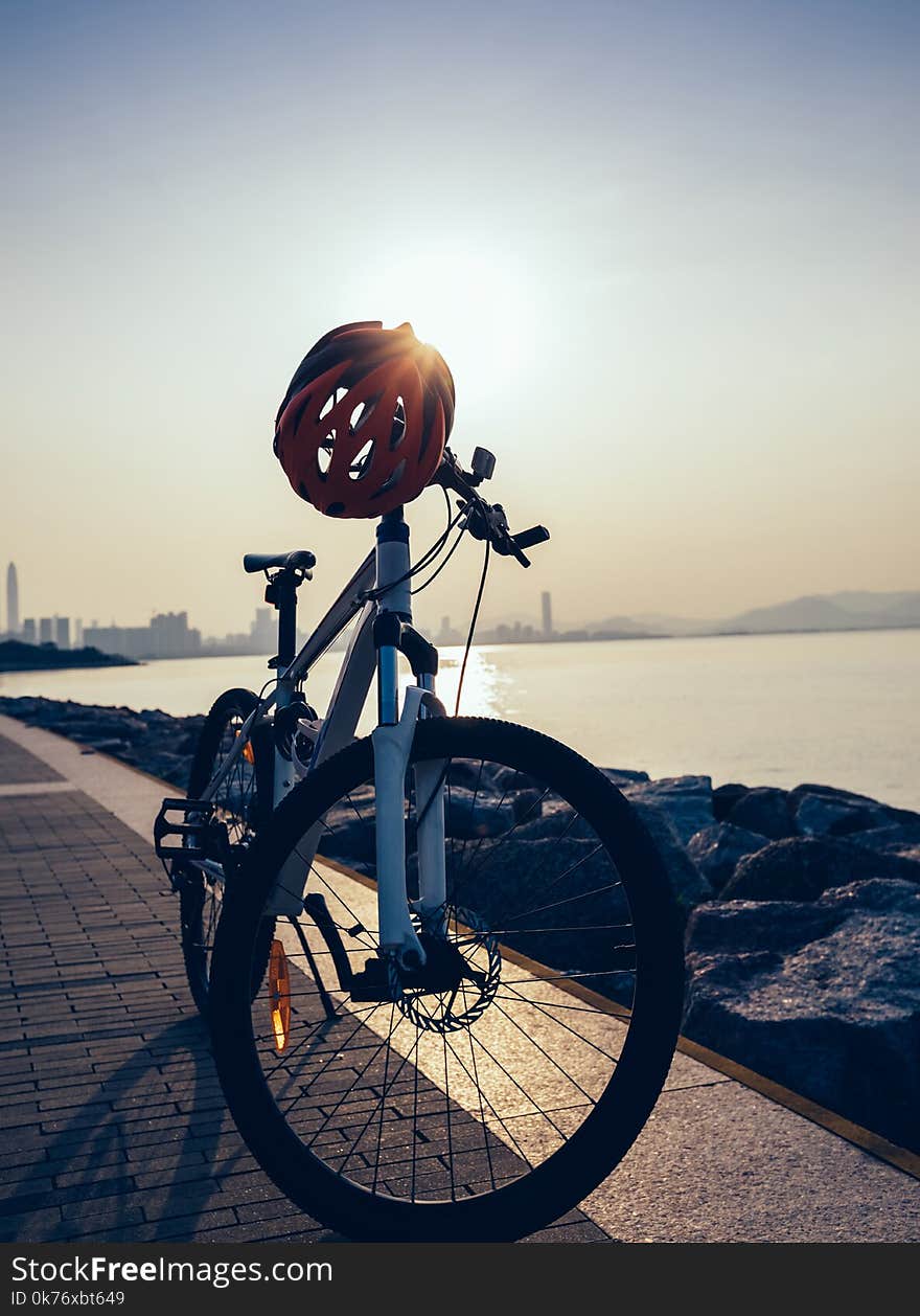 Mountain bike with helmet