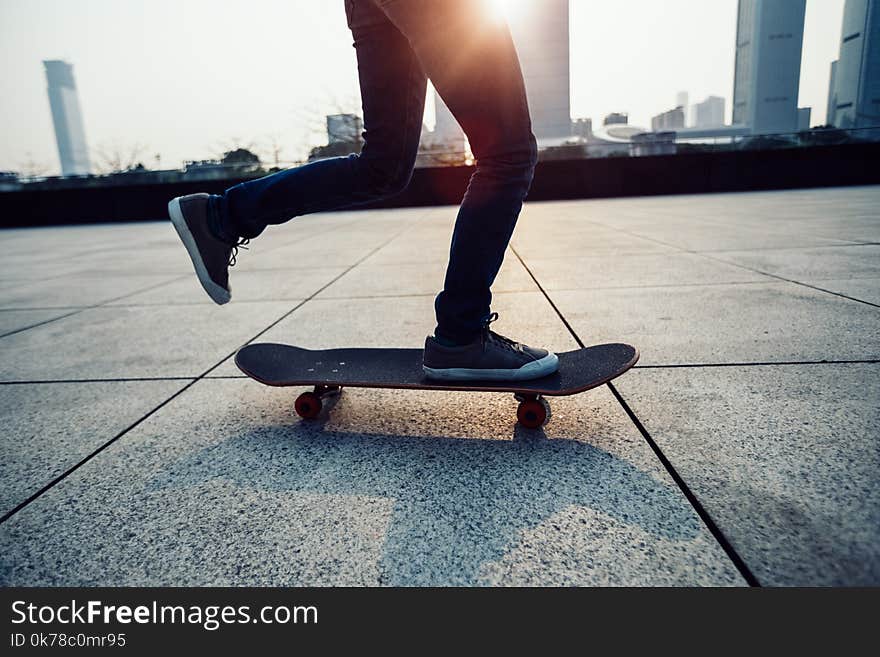 Skateboarding at sunrise city