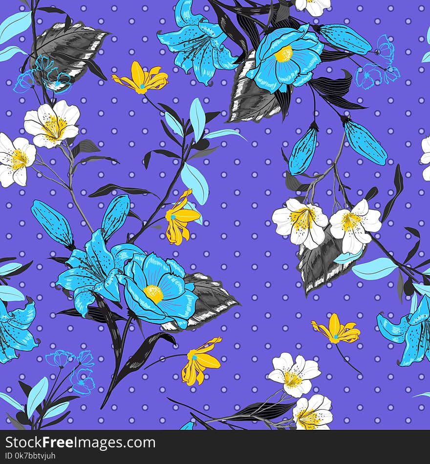 Fresh annd bright and softy blooming light blue flowers seamles