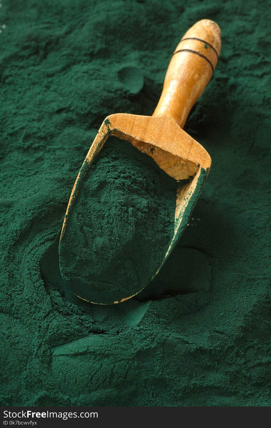 Organic spirulina powder. Spirulina is a superfood used as a food supplement source of vitamin protein and beta carotene