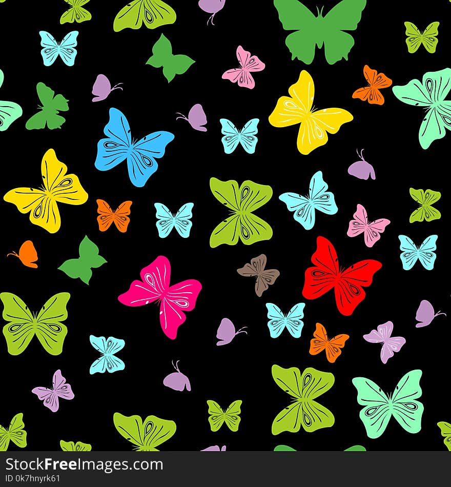 Vector seamless colorful butterflies pattern. eps 10 . Black background. Vector seamless colorful butterflies pattern. eps 10 . Black background