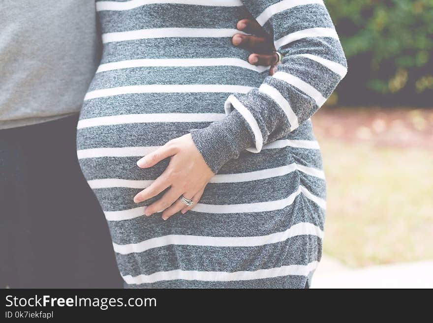 Gray and White Striped Maternity Dress