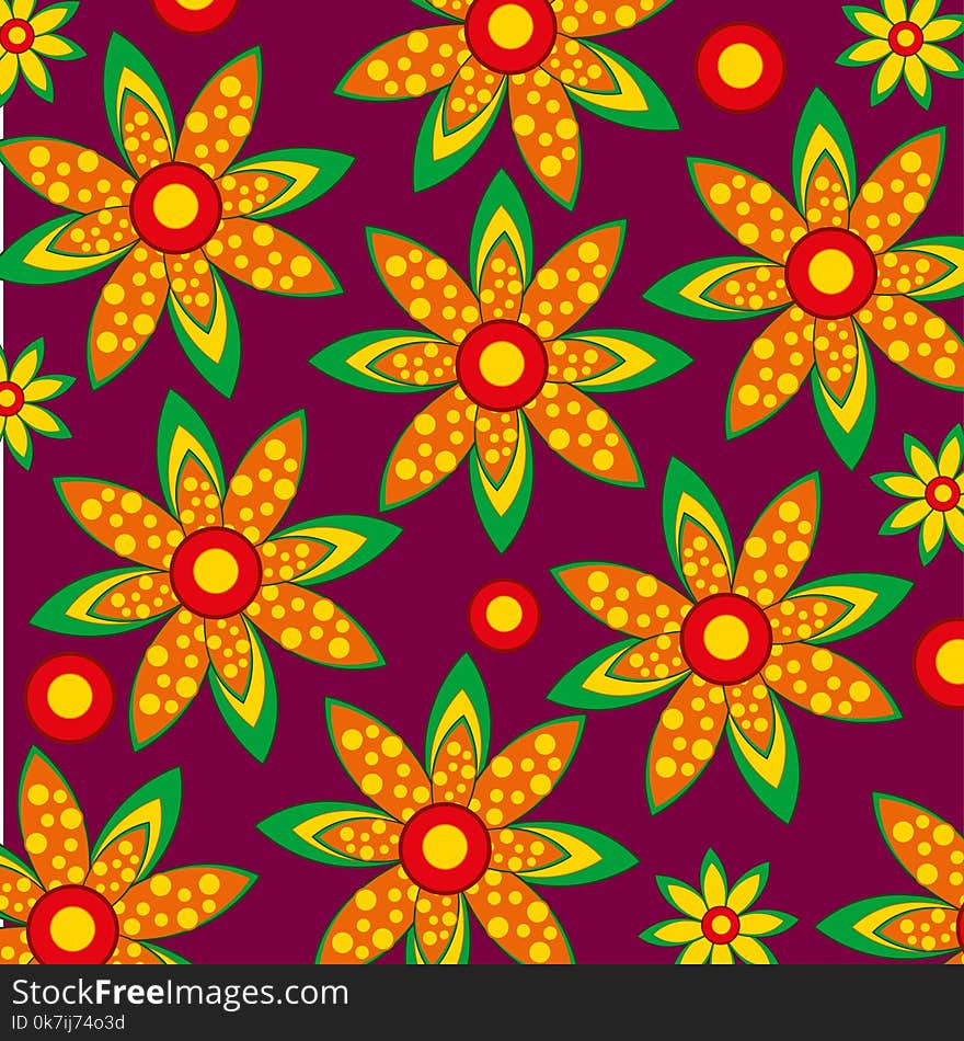 Bright and colorful pattern from figures on rose background