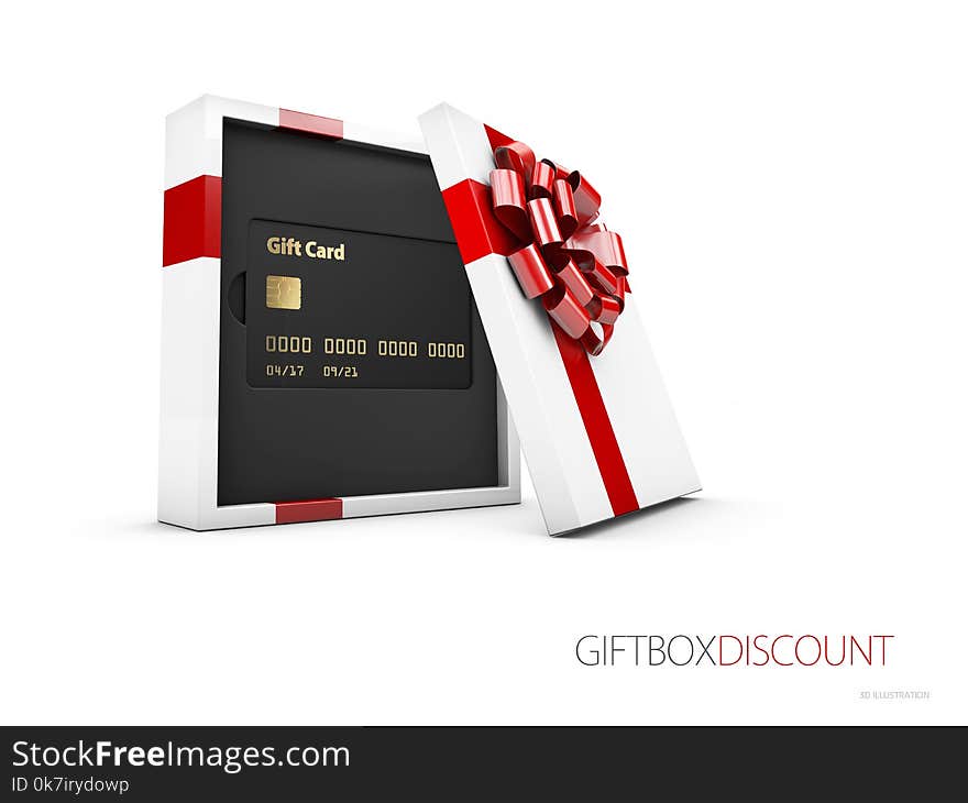 Gift Cards in the gift box, 3d Illustration. Gift Or Credit Card Design Template.