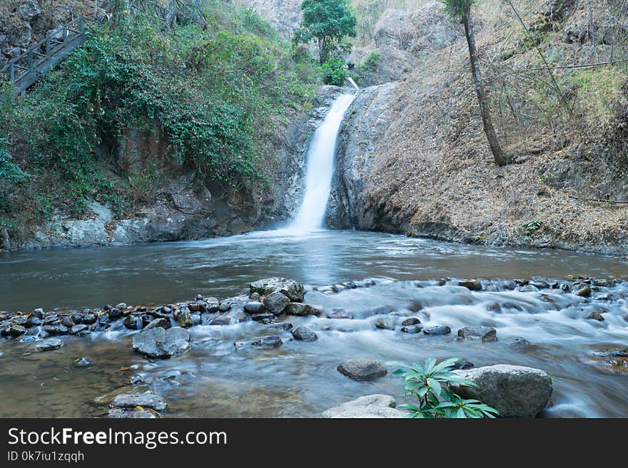 Waterfall from the rocky mountains in Thailand