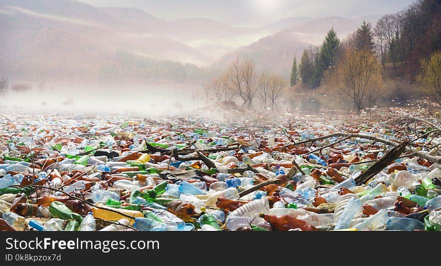 Bottles in the reservoir mountain