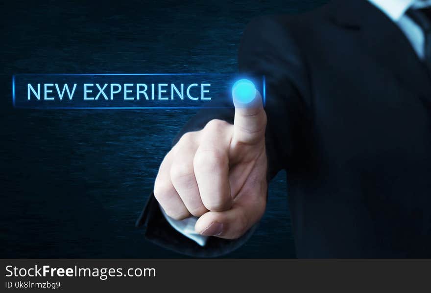 Hand touch New Experience button. Business concept