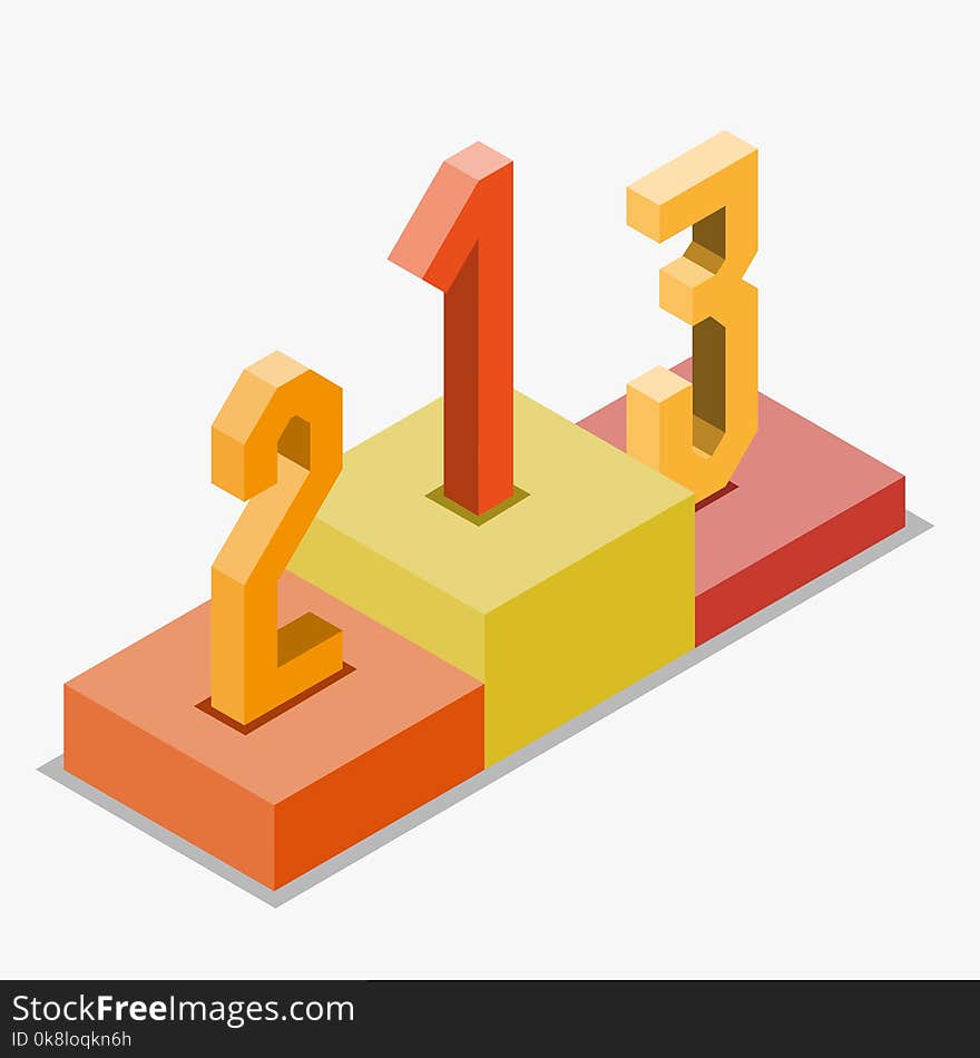 1 2 3 podium isometric style, competition concept