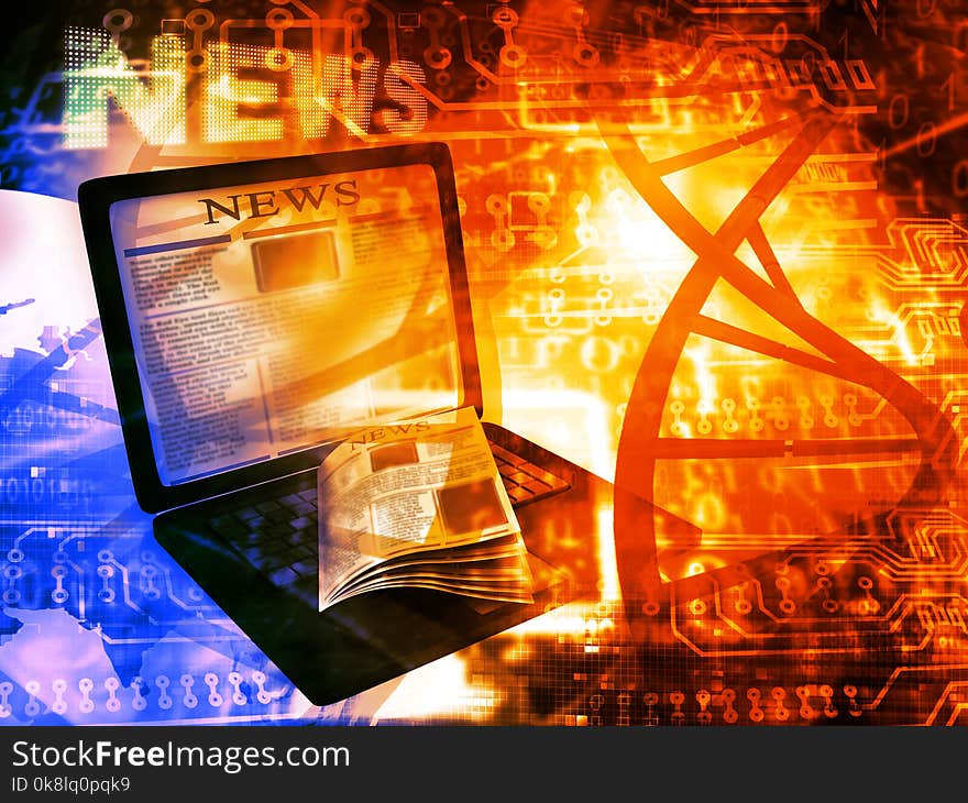 News on laptop computer on abstract background