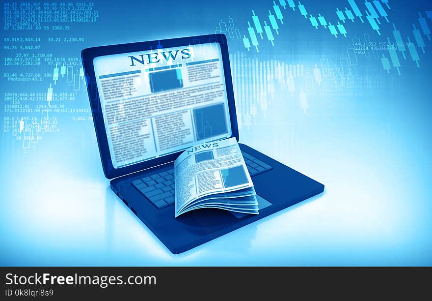 News on laptop computer on abstract background