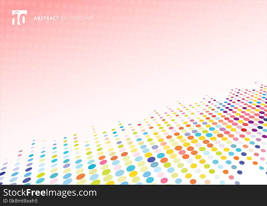 Abstract colorful halftone texture dots pattern perspective on pink polka dot background. vector illustration