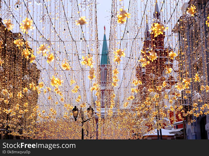 Near Kazan Cathedral on red square with Christmas decorations, Moscow