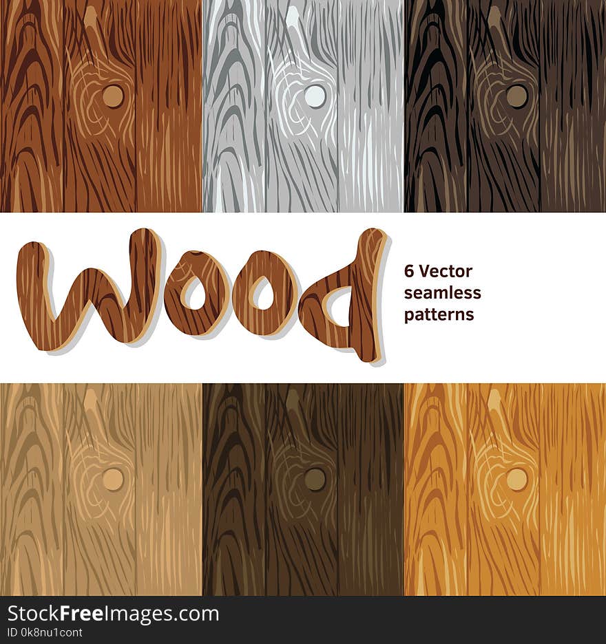 Wood background seamless patterns set. Color vector illustration. EPS8