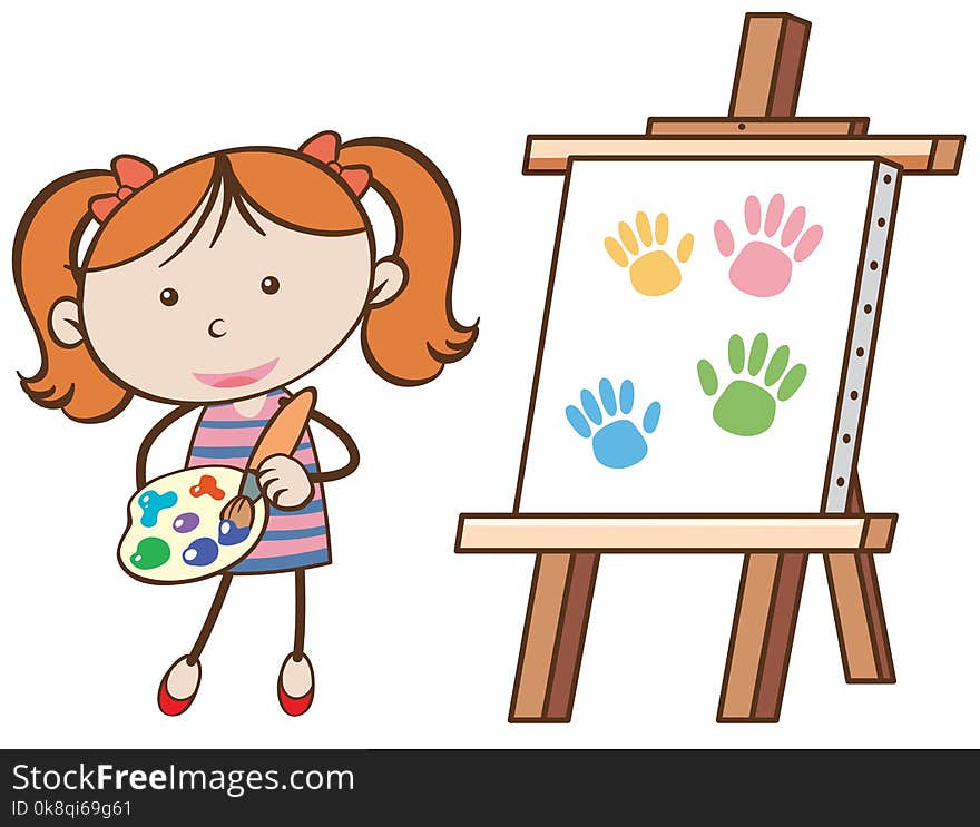 A Girl with a Painting Board illustration