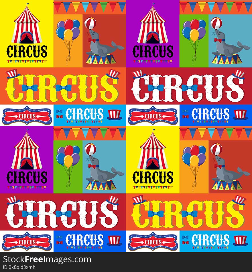 Poster design for circus with tent and animals illustration