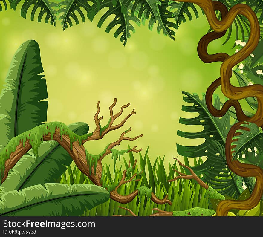 Background scene with trees in forest illustration