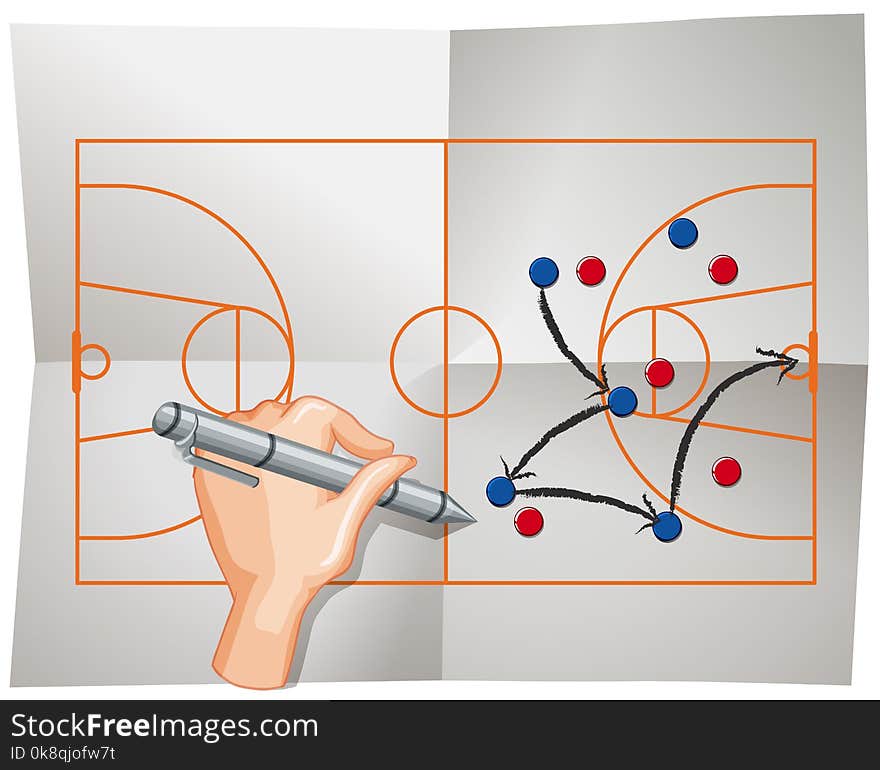 Hand writing basketball game plan on paper illustration