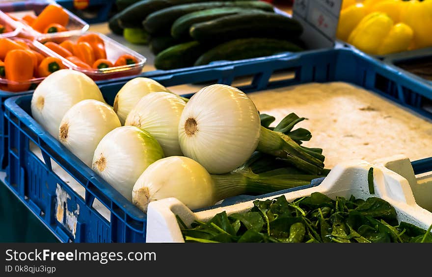 Spring Onions also known as Salad Onions, Scallions or Green Onions on the market