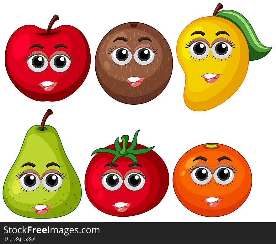 Fresh fruits with happy face