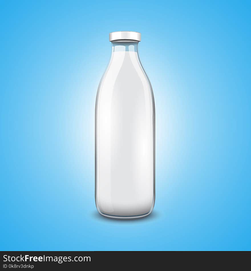 Transparent glass bottle of milk