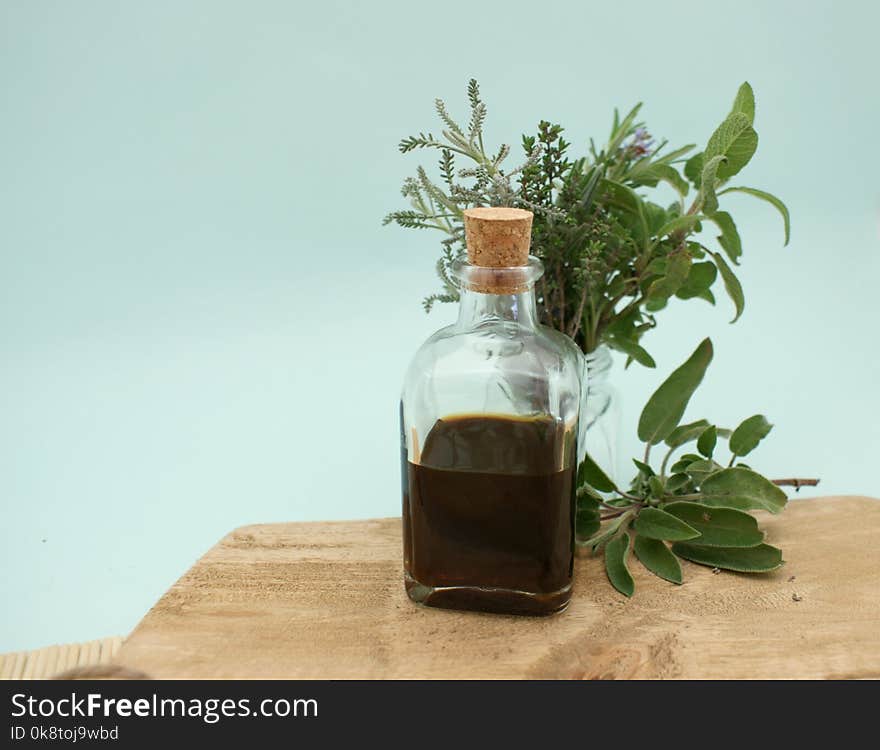 Glass Bottle, Herb, Plant, Bottle