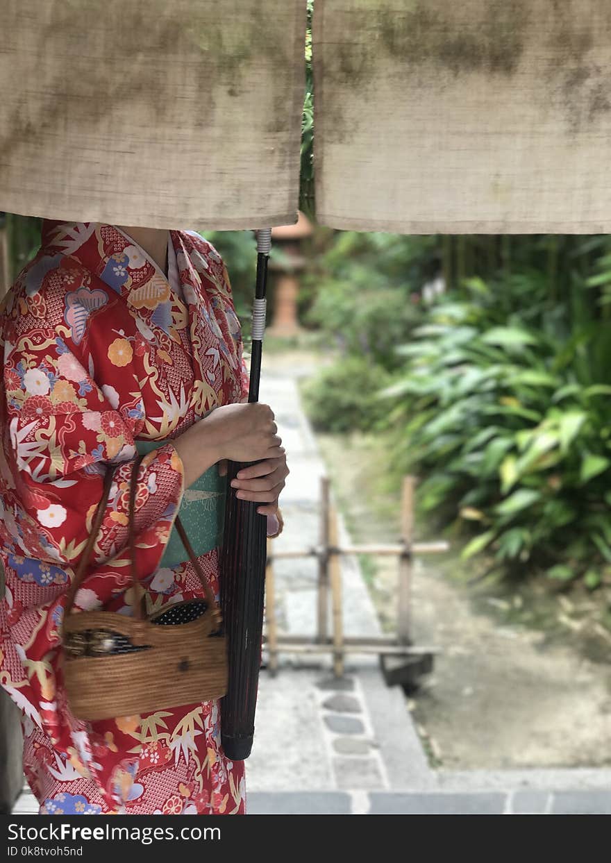 Kimono, Temple, Girl, Tree