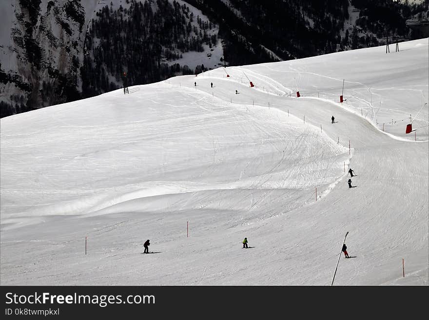 Piste, Snow, Mountain Range, Winter