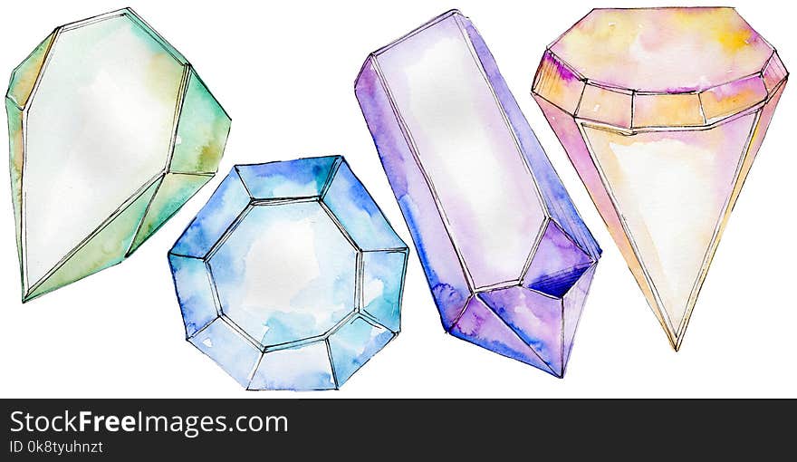 Colorful diamond rock jewelry mineral. Geometric quartz polygon crystal stone mosaic shape amethyst gem.