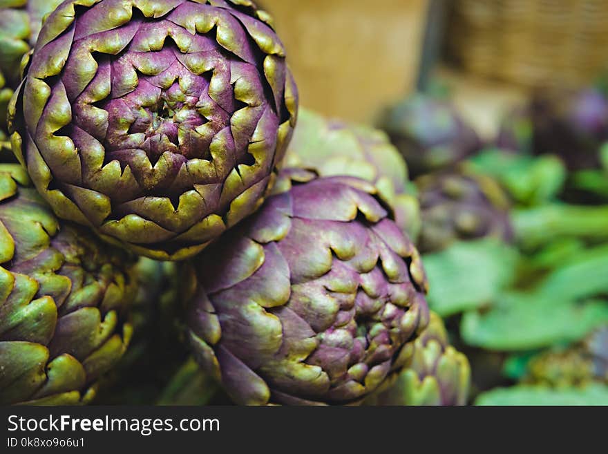 Close up of fresh vegetable artichokes in italian farmer market.