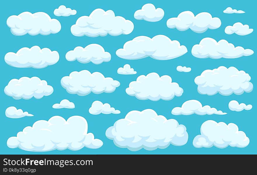 Set of clouds of different shapes in the sky for your web site design, UI, app. Meteorology and atmosphere in space.