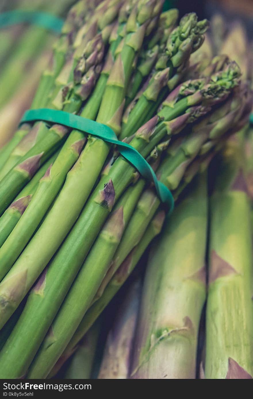 Bunch of fresh organic asparagus, close up and selective focus.