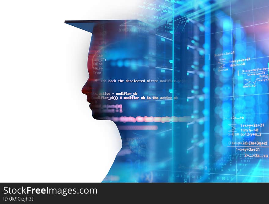 3d rendering of virtual human silhouette on technology background illustration,concept of online education or e-learning.