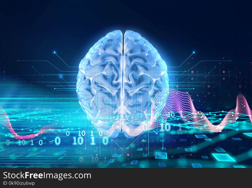 3d Rendering Of Human Brain On Technology Background