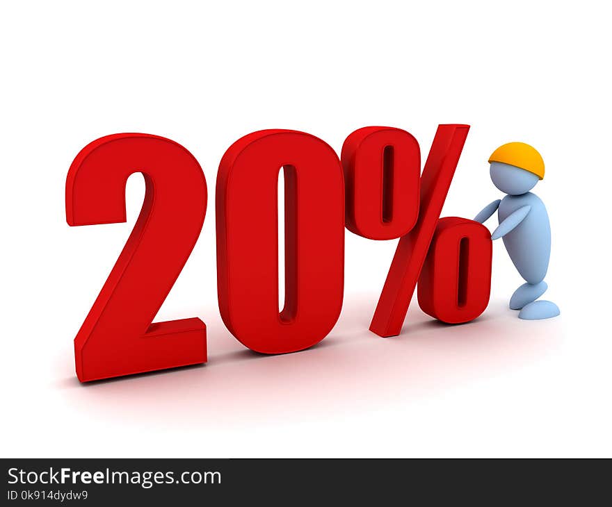 Businessman offers a 20 percentage. 3d image renderer. Businessman offers a 20 percentage. 3d image renderer