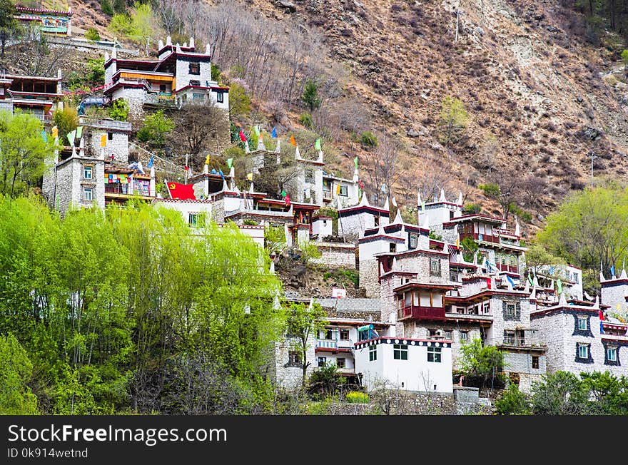 Tibetan houses , flowers , rural scene of tibetan village in SiChuan province ,China. Tibetan houses , flowers , rural scene of tibetan village in SiChuan province ,China