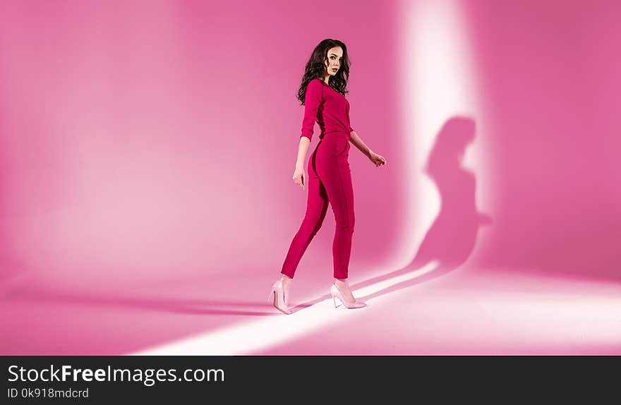 Portrait Of An Elegant Lady On A Pink Background