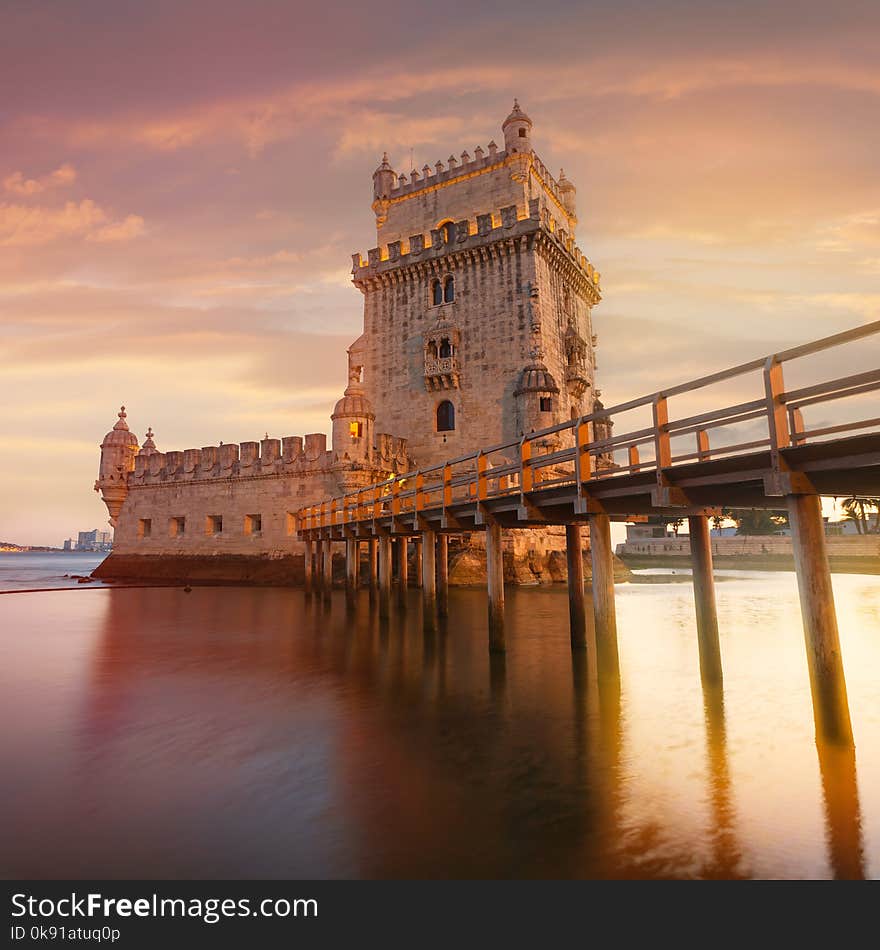 Belem Tower on the Tagus River in sunset. Lisbon, Portugal. Belem Tower on the Tagus River in sunset. Lisbon, Portugal.