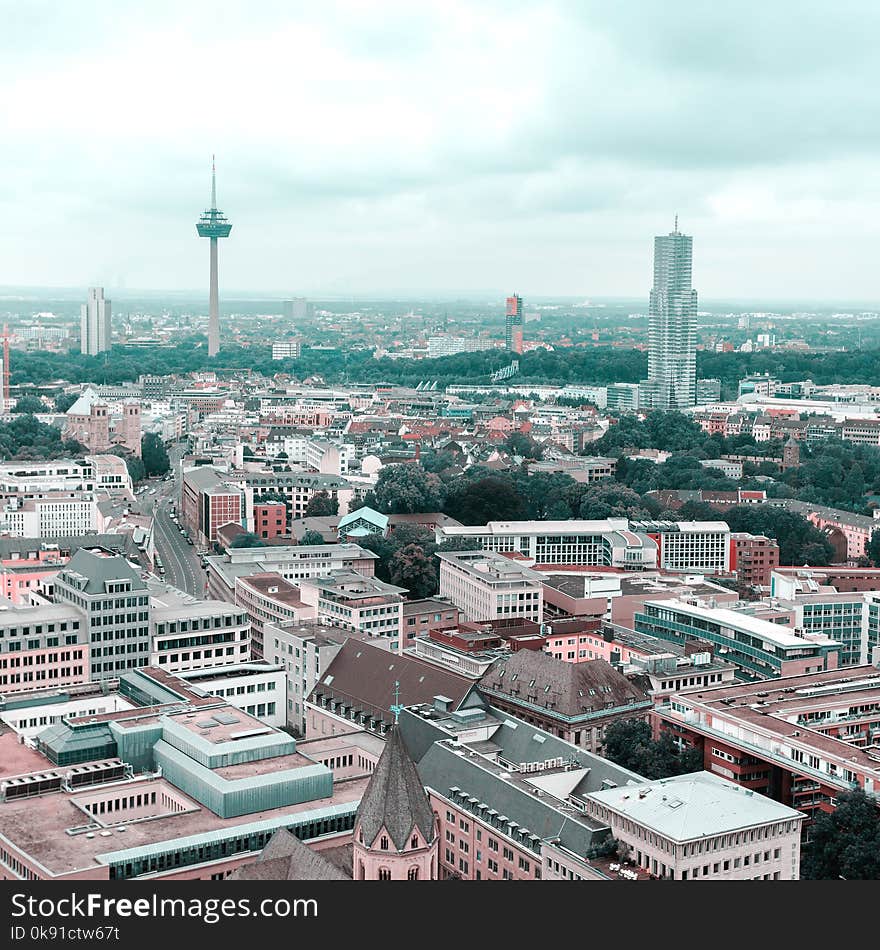 Aerial view of Cologne from the Dom Cathedral.