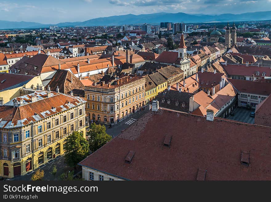 The view of the historical center of Sibiu from above