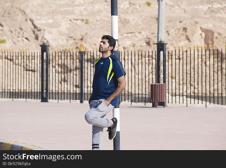 Man in Blue Crew-neck Shirt