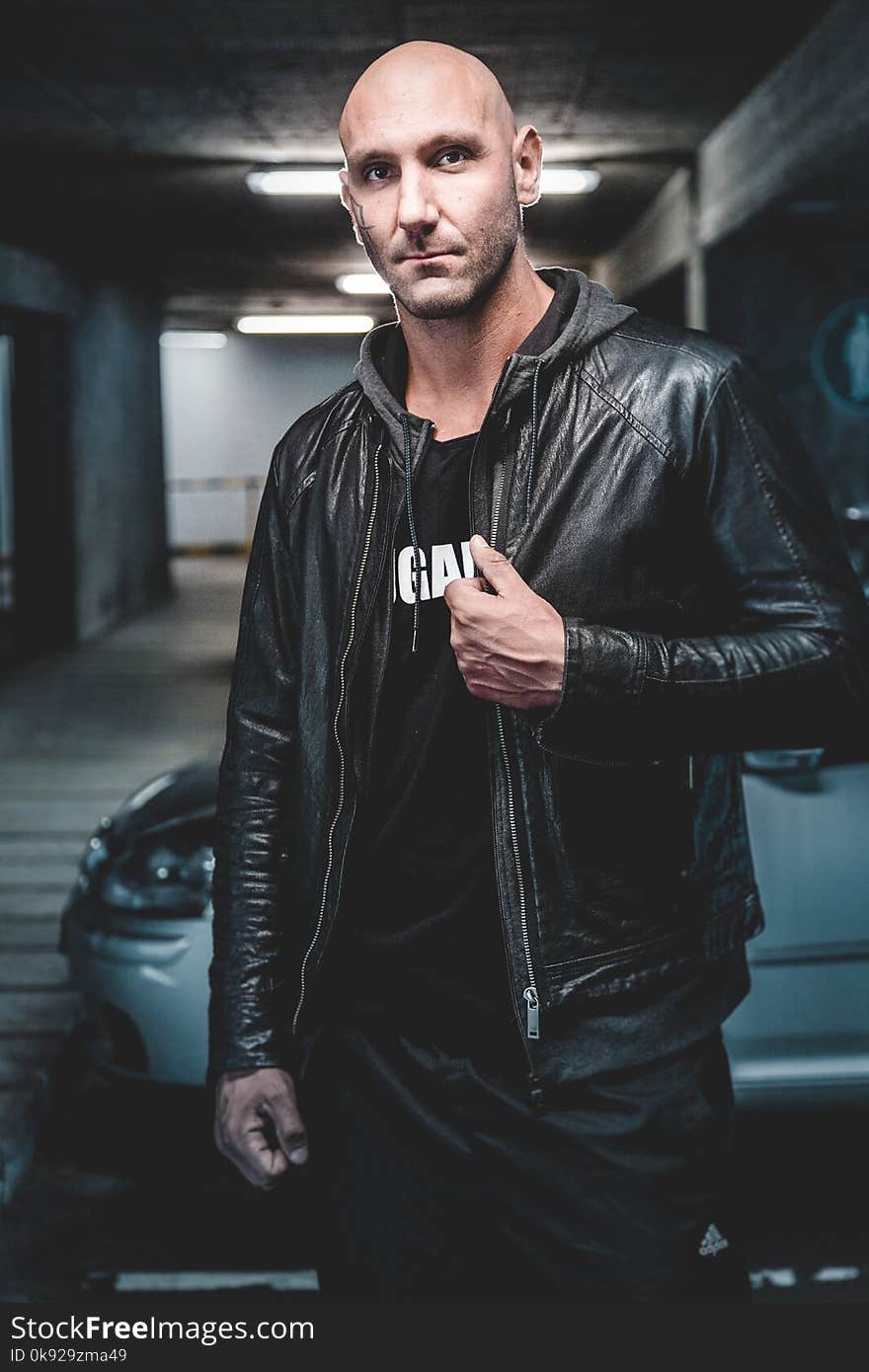 Man Wears Black Leather Zip-up Jacket